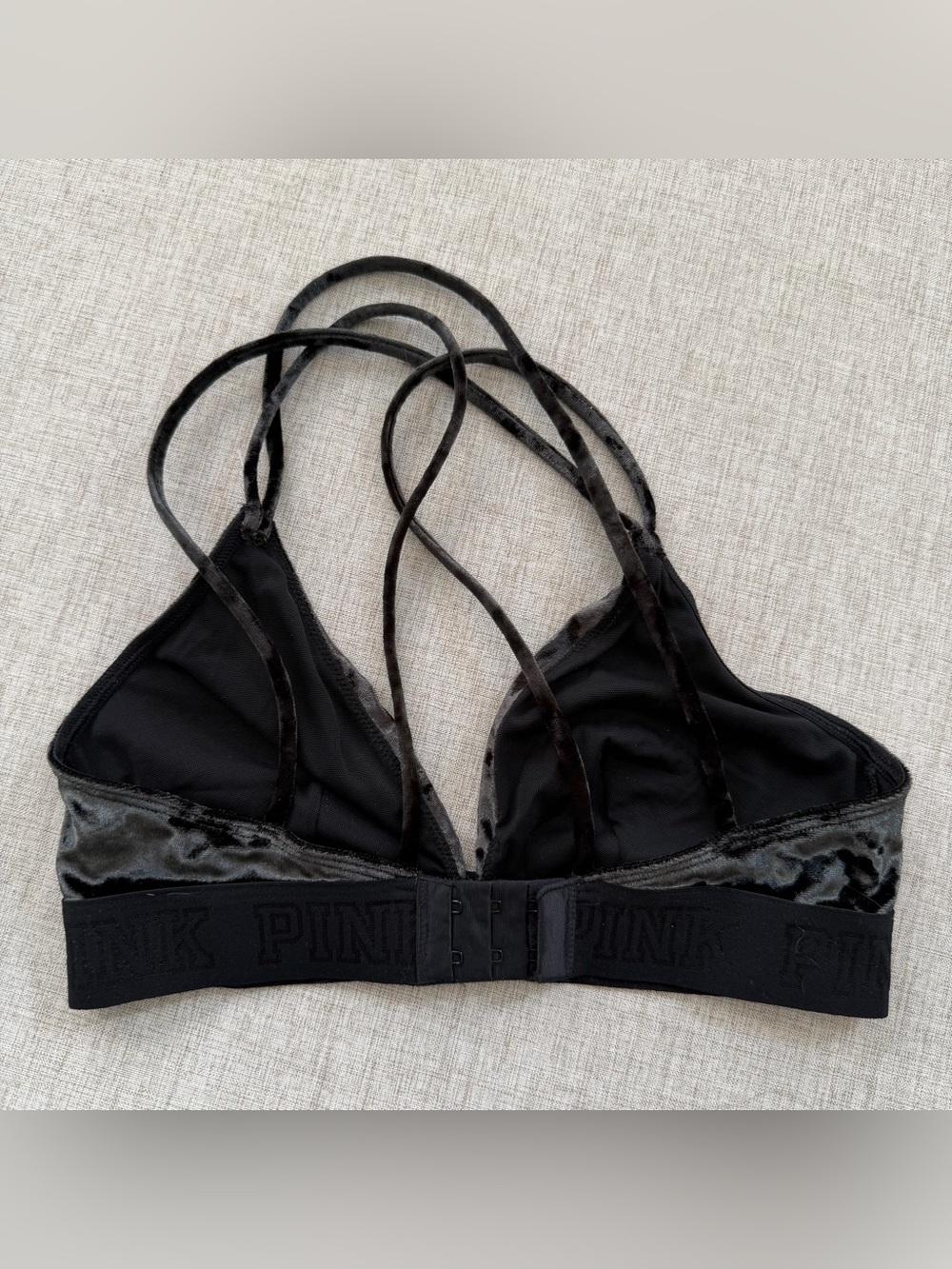 PINK Victoria’s Secret Black Velvet Triangle Bralette Small y2k whimsigoth - Picture 3 of 8